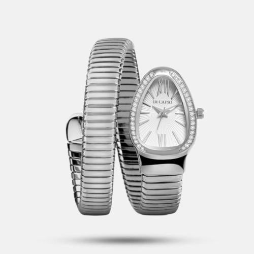 ساعة على شكل ثعباني فضي