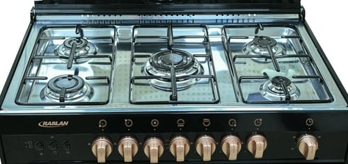 فرن غاز رسلان 5 عيون 60×90 سطح استيل جوانب اسود +...