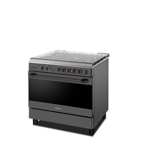 فرن غاز توشيبا 5 عيون 60×90 شبك عريض اسود سطح استي...