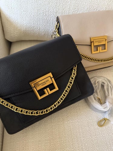 حقيبة جفنشي مخمل وجلد مع ذهبي مطفي