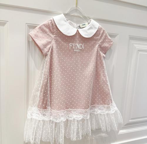 فستان فندي طبق الاصل تل منقط مبطن وردي