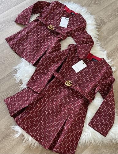 فستان قوتشي برغندي فخم مع حزام