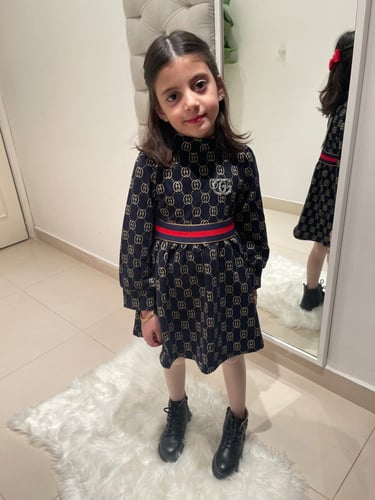 فستان قوتشي قطن ثقيل مزين ببروش لامع