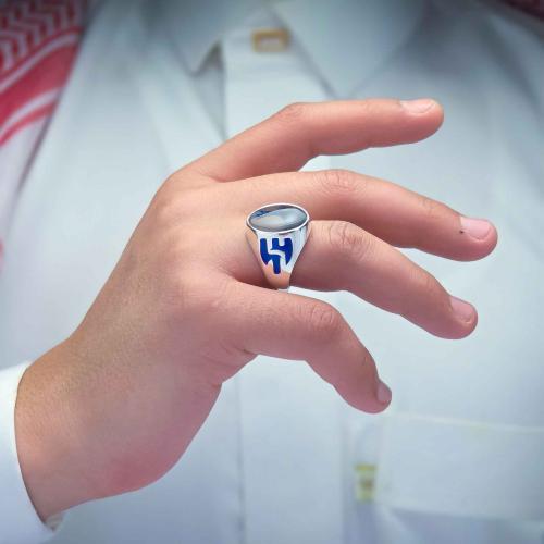 خاتم الهلال عقيق يماني مزهر مصور