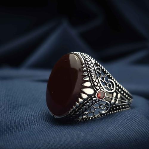 خاتم فضة عقيق يماني كبدي