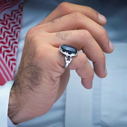 خاتم فضة عقيق يماني اسود