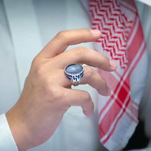 خاتم الهلال عقيق يماني مزهر مصور