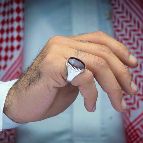 خاتم فضة عقيق يماني كبدي