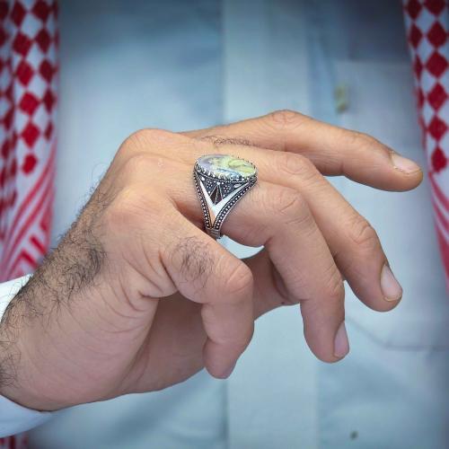 خاتم فضة عقيق يماني طحلبي نادر