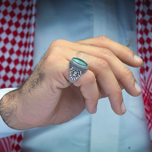 خاتم تراثي عقيق يماني يشم اخضر
