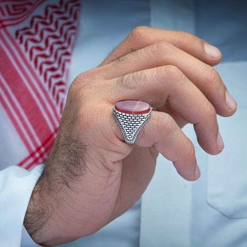 خاتم فضة عقيق يماني احمر