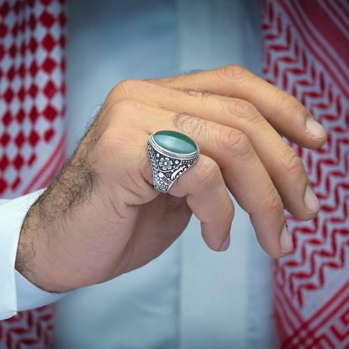 خاتم فضة عقيق يماني اخضر