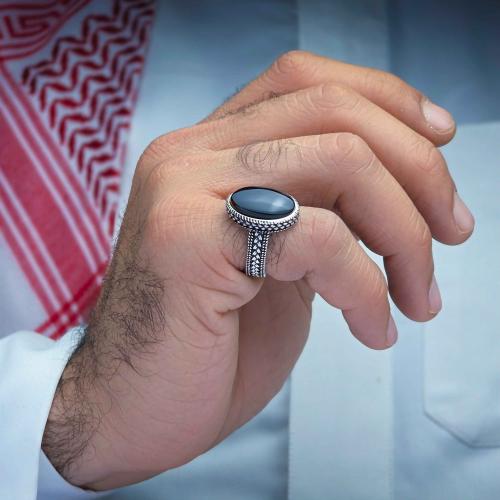 خاتم فضة عقيق يماني اسود
