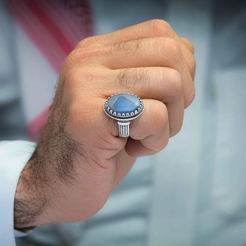 خاتم فضة عقيق يماني مزهر