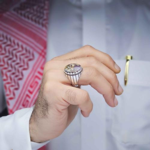 خاتم فضة عقيق يماني طحلبي