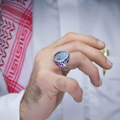 خاتم فضة عقيق يماني طحلبي بحري