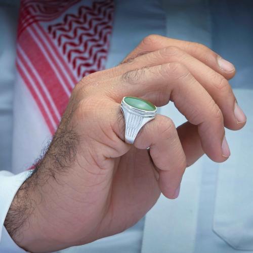 خاتم فضة حجر يماني يشم