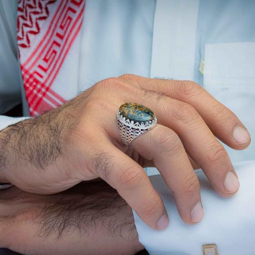 خاتم فضة عقيق يماني ورد الربيع