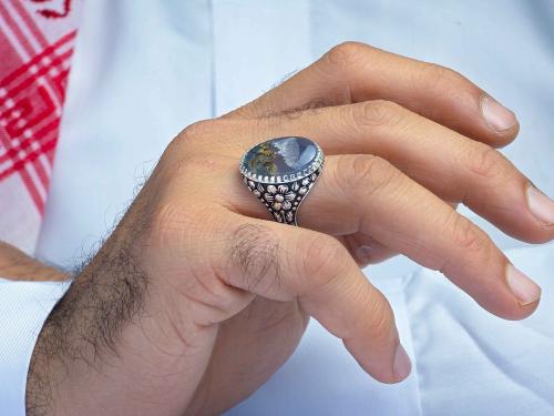 خاتم فضة عقيق يماني طحلبي