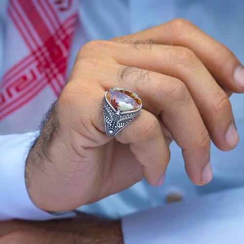 خاتم فضة عقيق يماني خرايطي