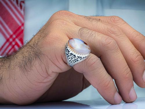 خاتم فضة عقيق يماني مزهر