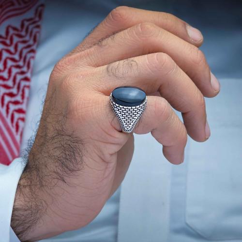 خاتم فضة عقيق يماني اسود