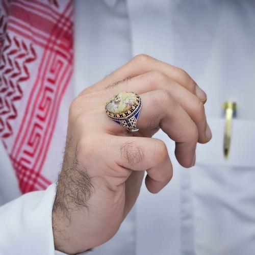 خاتم فضة عقيق يماني طحلبي