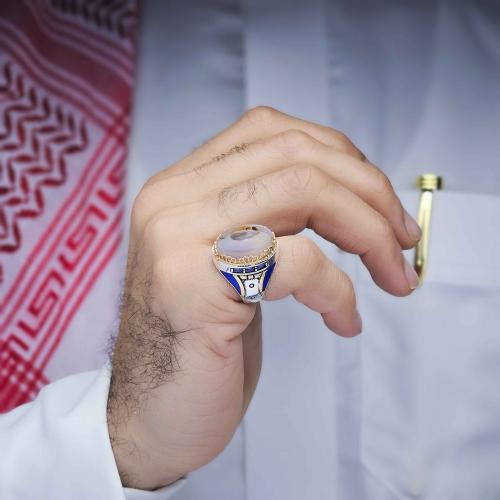 خاتم فضة عقيق يماني مزهر