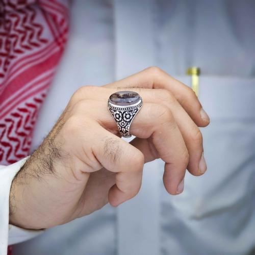خاتم فضة عيار 950 عقيق يماني شجراني