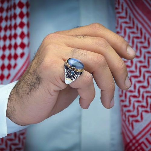 خاتم فضة عقيق يماني مزهر