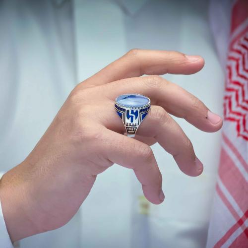 خاتم الهلال عقيق يماني مزهر