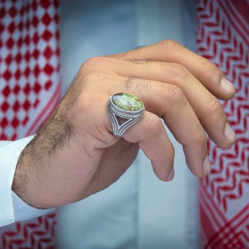 خاتم فضة عقيق يماني طحلبي