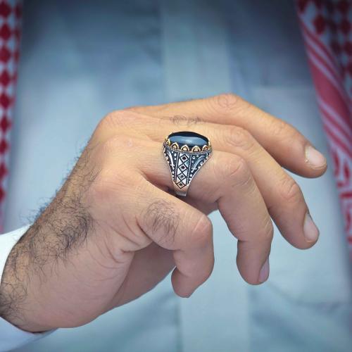 خاتم فضة عقيق يماني اسود