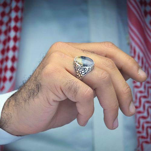 خاتم فضة عقيق يماني طحلبي