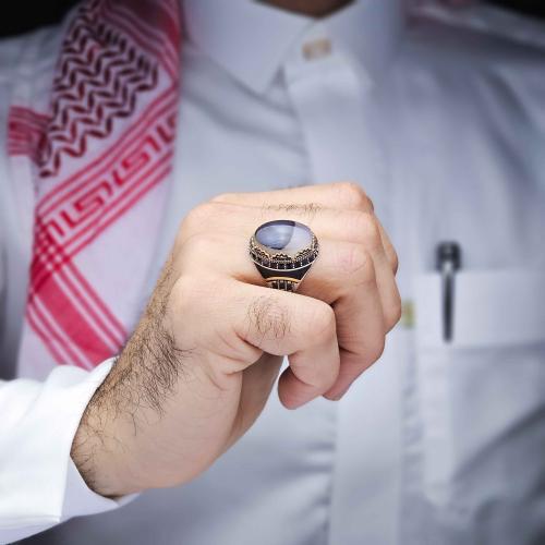 خاتم فضة عقيق يماني مزهر