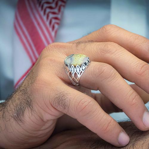 خاتم فضة عقيق يماني طحلبي