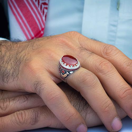 خاتم شبابي عقيق يماني احمر