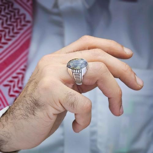 خاتم فضة عقيق يماني طحلبي