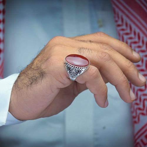 خاتم تراثي عقيق يماني احمر