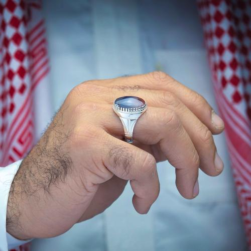 خاتم فضة عقيق يماني مزهر
