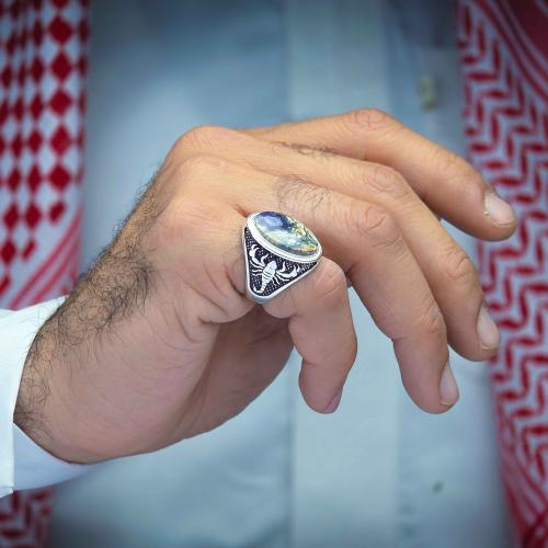خاتم فضة عقيق يماني خرايطي بنفسجي