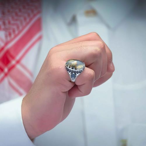 خاتم تراثي عقيق يماني طحلبي