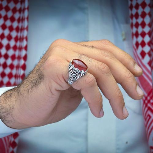 خاتم فضة عقيق يماني رماني