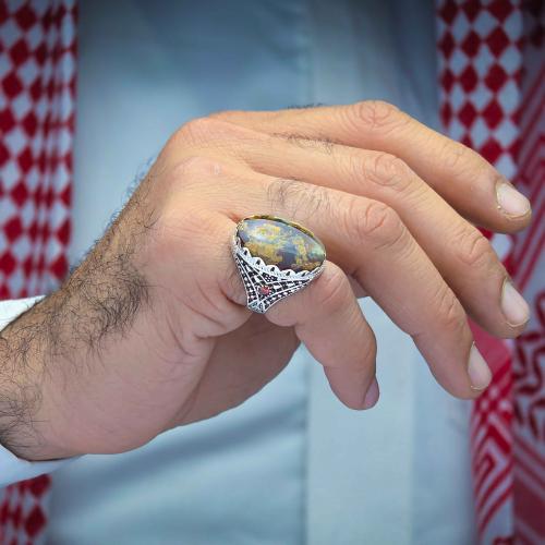 خاتم اسلامي عقيق يماني ورد الربيع