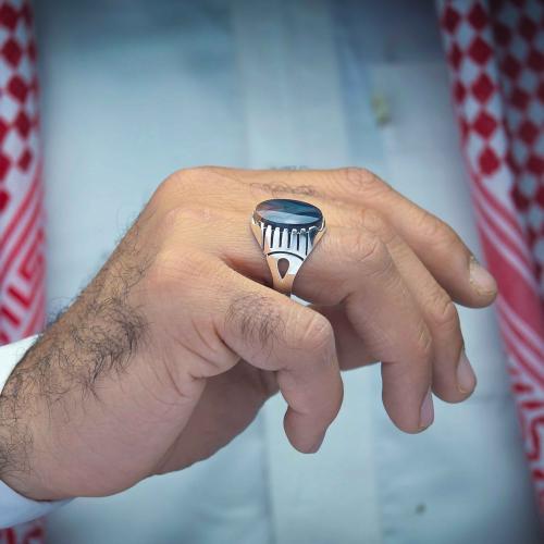 خاتم فضة عقيق يماني مزهر