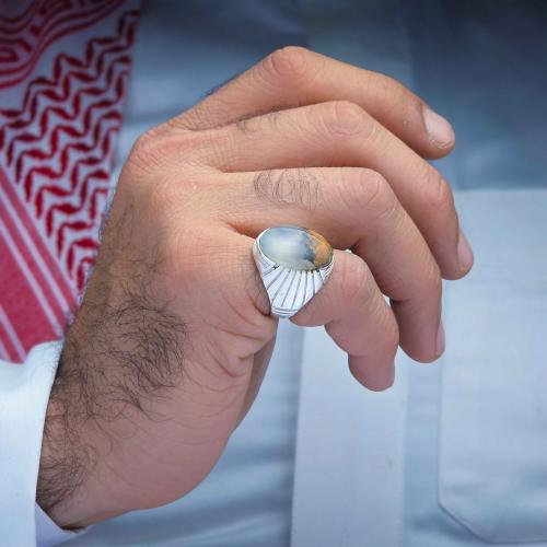 خاتم فضة عقيق يماني طحلبي