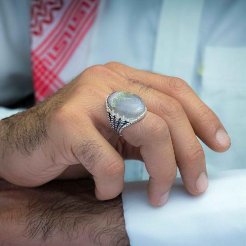خاتم فضة عقيق يماني طحلبي