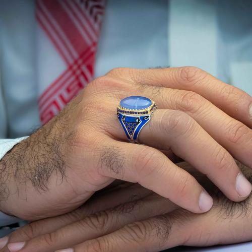 خاتم شبابي عقيق يماني سماوي