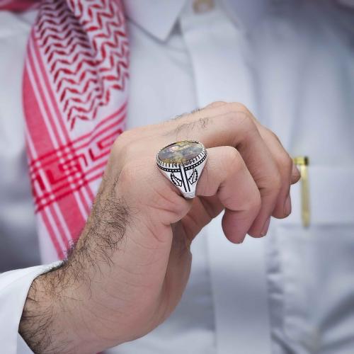 خاتم فضة عقيق يماني طحلبي