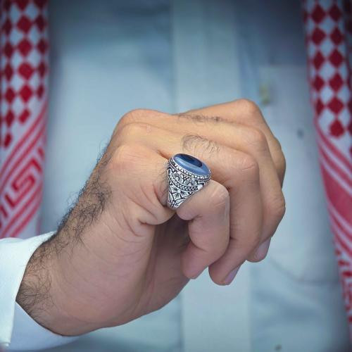 خاتم فضة عقيق يماني مزهر